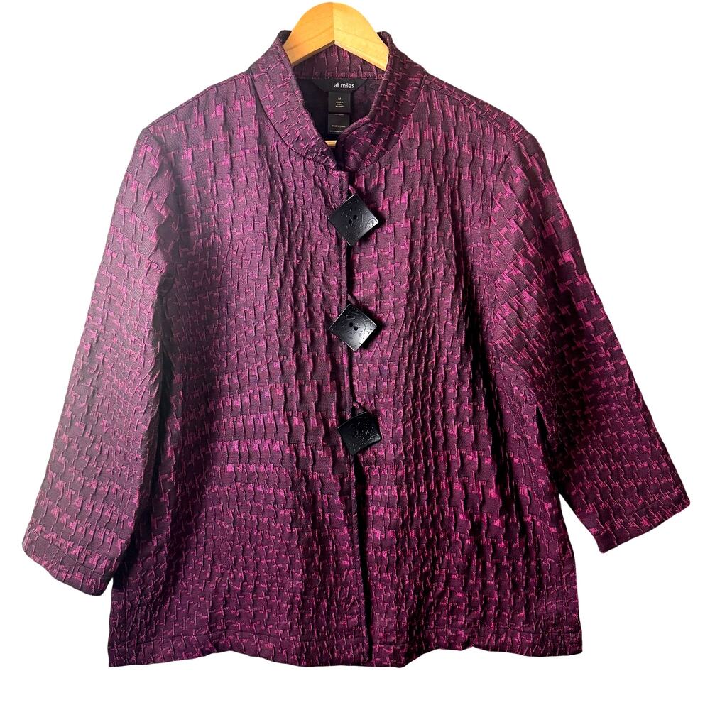 ali miles Jacket Womens Medium Art To Wear Lagenlook Purple Funnel Neck Boxy